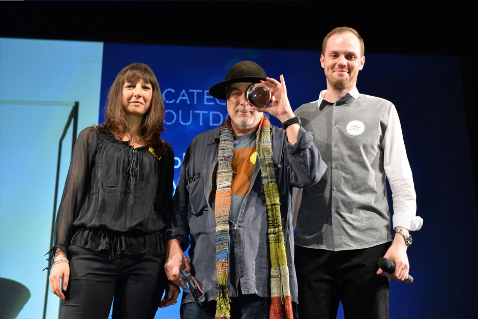 Ron Arad, designer, among Barbara Minetto for Magis and Aleksey Dorozhkin, editor in chief at ELLE decoration Russia © Stefano Pavesi - Fabio Iona