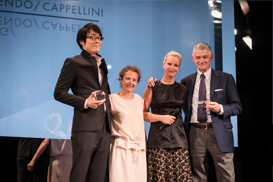 Nendo, designer, with Giulio Cappellini, CEO of Cappellini, and Christine BUERG & Sabine NEDELCHEV, editors in chief at ELLE DECORATION Germany © Valentina Sommariva